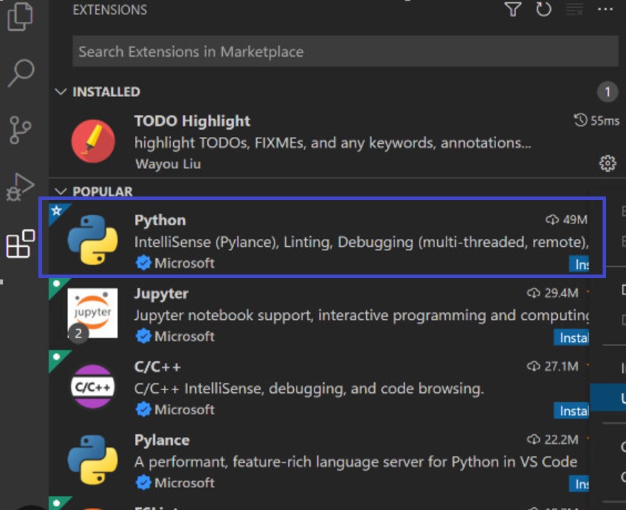 Розширення Python для Visual Studio Code